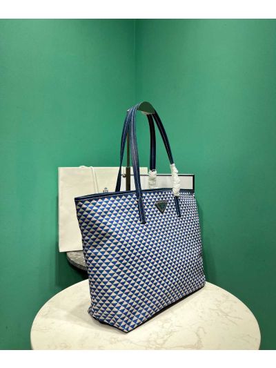 Prada Light Blue Printed Re Nylon Canvas Shopping Tote Bag 1BD552