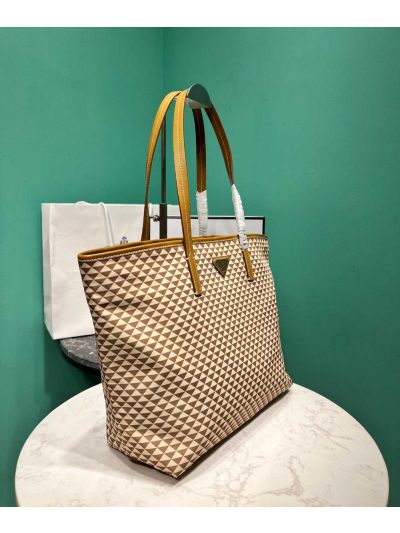 Prada Light Brown Printed Re Nylon Canvas Shopping Tote Bag 1BD552