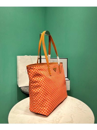Prada Light Orange Printed Re Nylon Canvas Shopping Tote Bag 1BD552