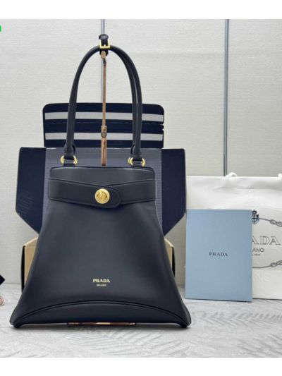 Prada Logo Stamp Darling Leather Tote Bag Black 1BG567