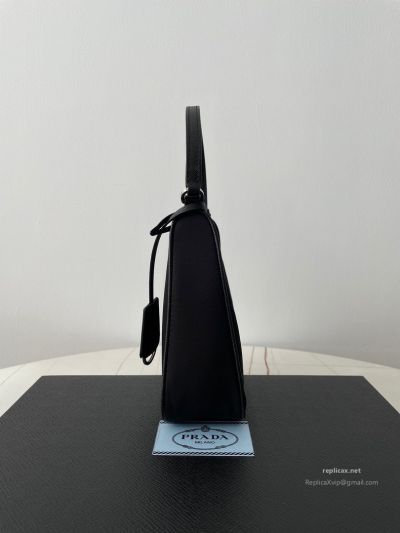 Prada Re-Nylon Hobo Shoulder Bag Black Saffiano Strap 1NE204