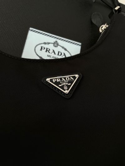 Prada Re-Nylon Hobo Shoulder Bag Black Saffiano Strap 1NE204