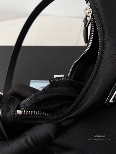Prada Re-Nylon Hobo Shoulder Bag Black Saffiano Strap 1NE204