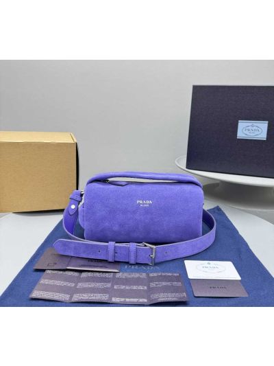 Prada Vintage Suede Leather Top Handle Shoulder Bag Purple A6843
