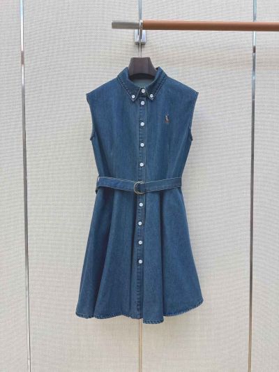 Ralph Lauren Embroidered Denim Dress in Navy