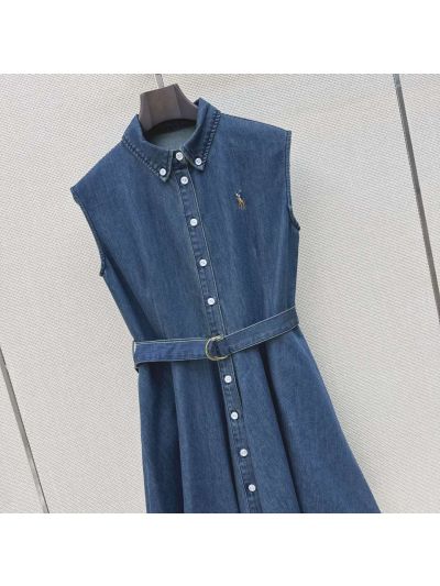 Ralph Lauren Embroidered Denim Dress in Navy