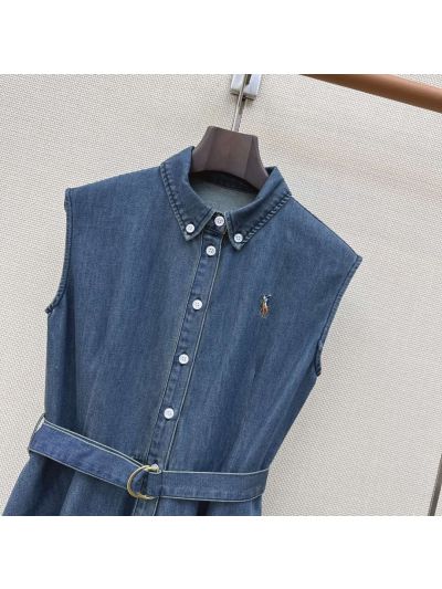 Ralph Lauren Embroidered Denim Dress in Navy
