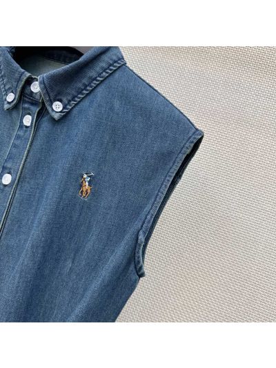 Ralph Lauren Embroidered Denim Dress in Navy