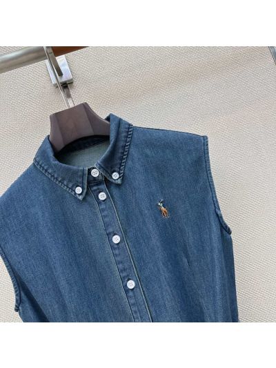 Ralph Lauren Embroidered Denim Dress in Navy