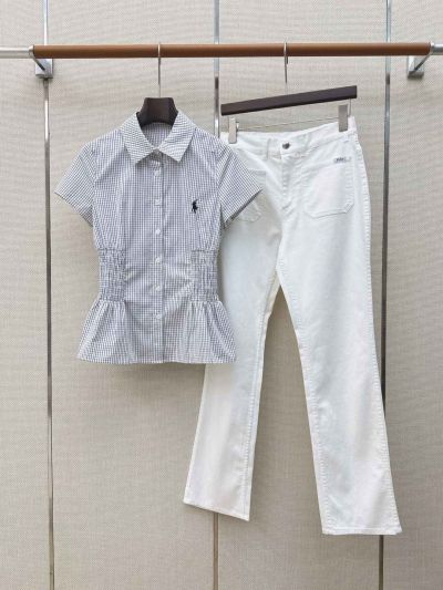 Ralph Lauren Plaid Puff Sleeve Shirt in White