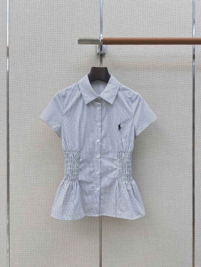 Ralph Lauren Plaid Puff Sleeve Shirt in White