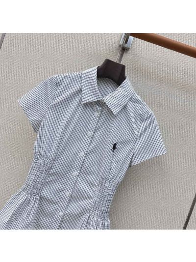 Ralph Lauren Plaid Puff Sleeve Shirt in White