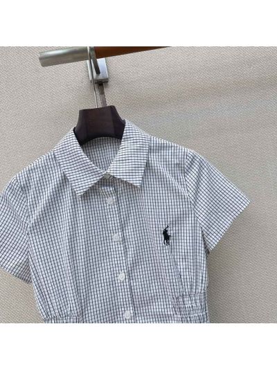 Ralph Lauren Plaid Puff Sleeve Shirt in White