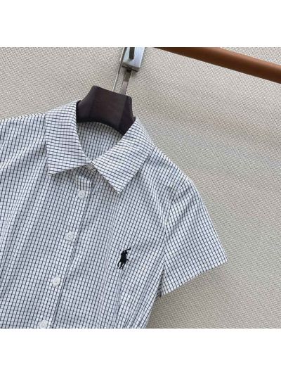 Ralph Lauren Plaid Puff Sleeve Shirt in White