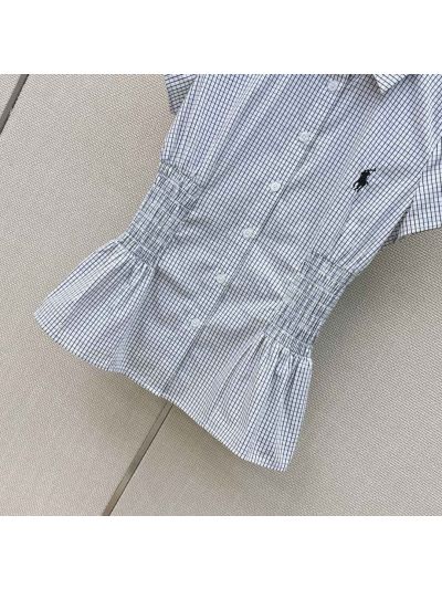 Ralph Lauren Plaid Puff Sleeve Shirt in White