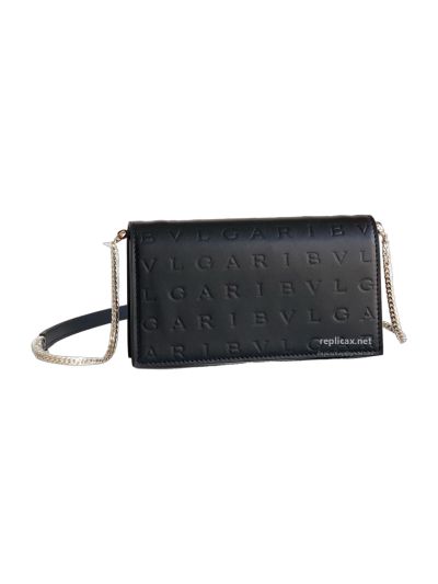 Bvlgari Infinitum Logo Chain Wallet Black Calfskin