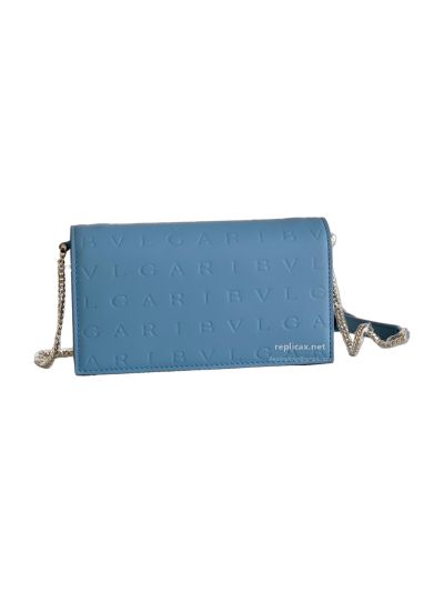 Bvlgari Infinitum Logo Chain Wallet Blue Calfskin