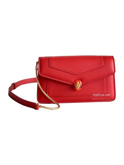 Bvlgari Serpenti Forever Chain Clutch Ruby Red Calfskin
