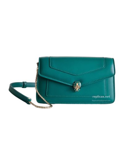 Bvlgari Serpenti Forever Chain Clutch Green Calfskin