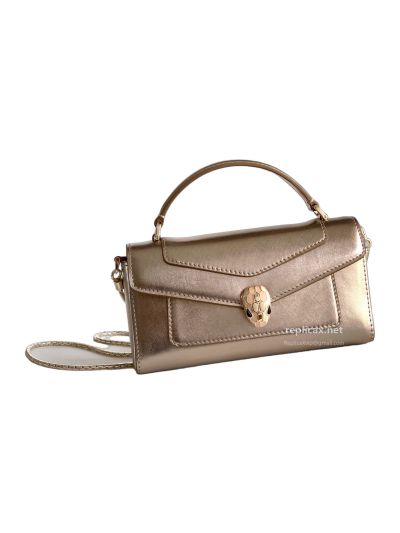 Bvlgari Serpenti Forever Phone Bag Light Gold Textured Calfskin