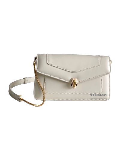 Bvlgari Serpenti Forever Chain Clutch Pearl White Calfskin