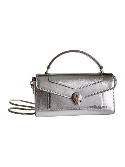 Bvlgari Serpenti Forever Phone Bag Silver Textured Calfskin