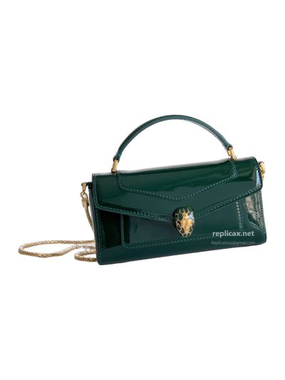Bvlgari Serpenti Forever Phone Bag Dark Green Patent Leather