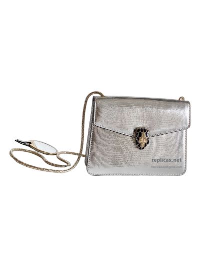 Bvlgari Serpenti Forever Small Shoulder Bag Silver Lizard-Embossed Calfskin