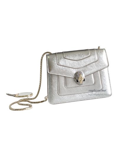 Bvlgari Serpenti Forever Small Shoulder Bag Silver Textured Calfskin