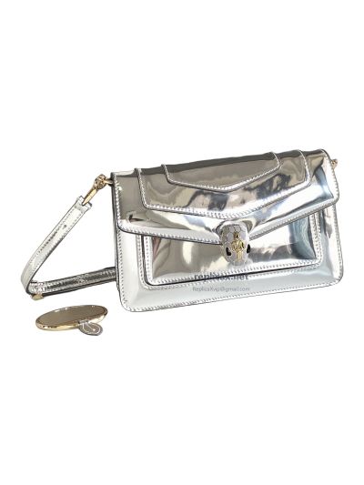 Bvlgari Serpenti Forever East-West Small Shoulder Bag Silver Mirror Calfskin
