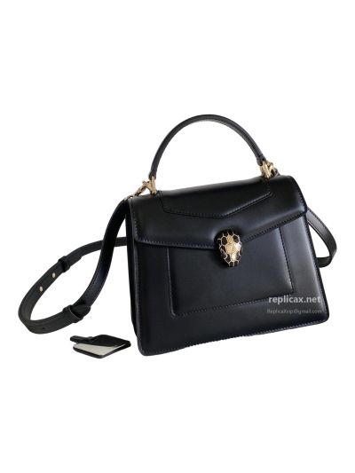 Bvlgari Serpenti Forever Medium Top Handle Bag Black Calfskin