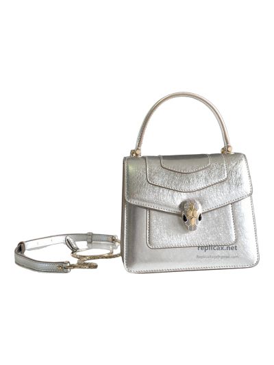 Bvlgari Serpenti Forever Small Accordion Bag Silver Textured Calfskin