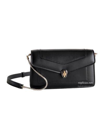 Bvlgari Serpenti Forever Chain Clutch Black Calfskin