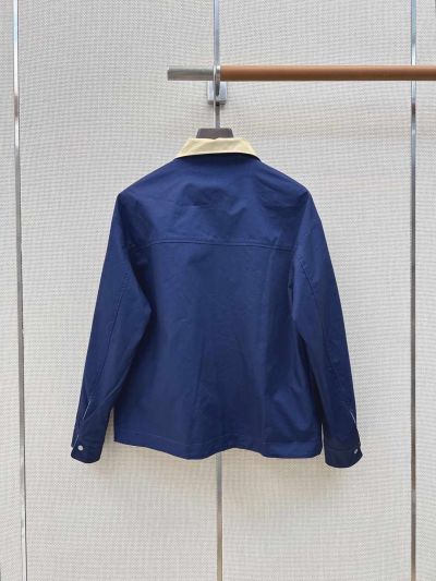Saint Laurent Button-Front Contrast-Trim Jacket in Beige and Navy