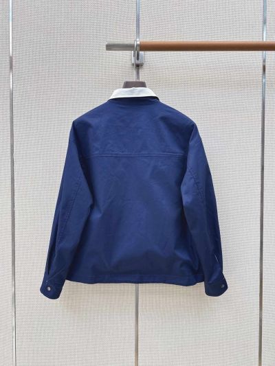 Saint Laurent Button-Front Contrast-Trim Jacket in Navy and White