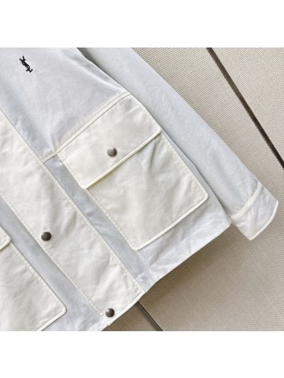 Saint Laurent Button-Front Contrast-Trim Jacket in Navy and White
