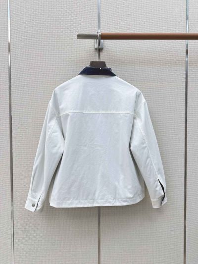 Saint Laurent Button-Front Contrast-Trim Jacket in Navy and White