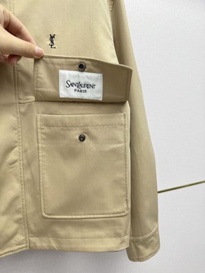 Saint Laurent Button-Front Cropped Jacket in Beige and Blue