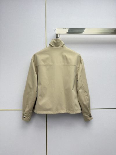 Saint Laurent Button-Front Cropped Jacket in Beige and Blue
