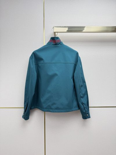 Saint Laurent Button-Front Cropped Jacket in Beige and Blue