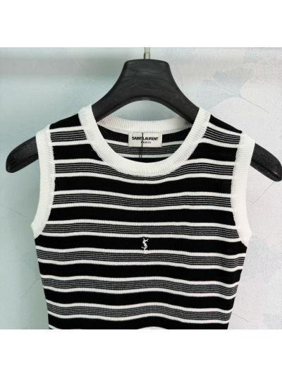 Saint Laurent Crew Neck Sleeveless Dress in Black and White