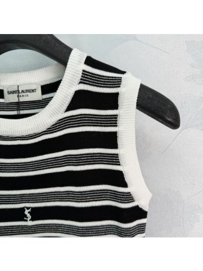 Saint Laurent Crew Neck Sleeveless Dress in Black and White