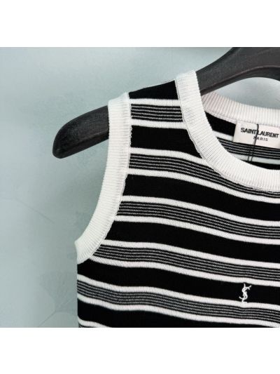 Saint Laurent Crew Neck Sleeveless Dress in Black and White