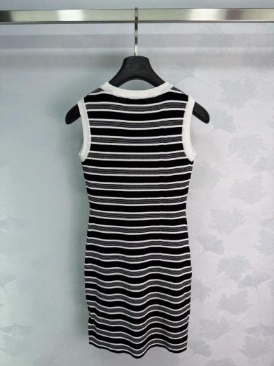 Saint Laurent Crew Neck Sleeveless Dress in Black and White