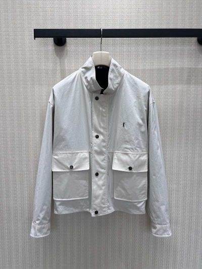 Saint Laurent Cropped Denim Coat in White