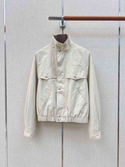 Saint Laurent Embroidered Button-Front Jacket in Beige