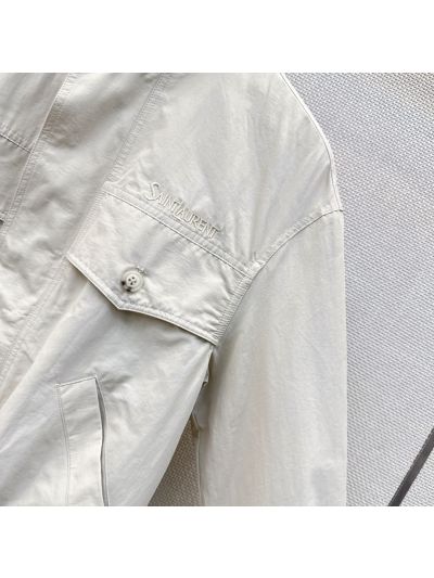 Saint Laurent Embroidered Button-Front Jacket in Beige