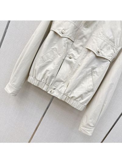 Saint Laurent Embroidered Button-Front Jacket in Beige