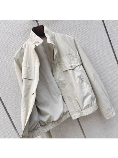 Saint Laurent Embroidered Button-Front Jacket in Beige