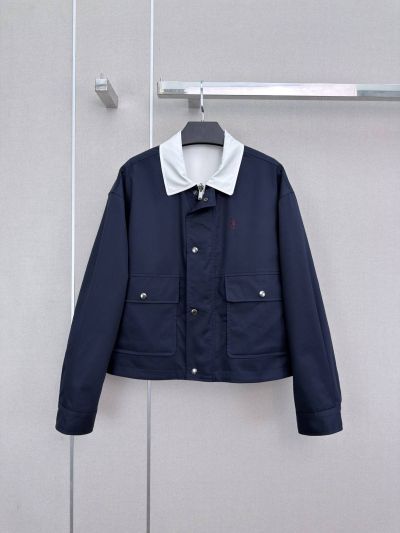 Saint Laurent Embroidered Button-Front Jacket in Navy and White